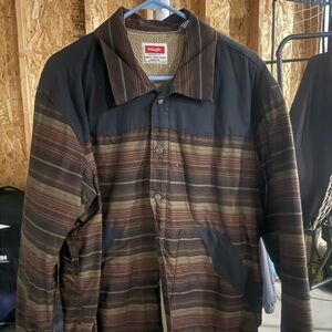 Wrangler Men's Black and Brown Striped Shirt Jacket